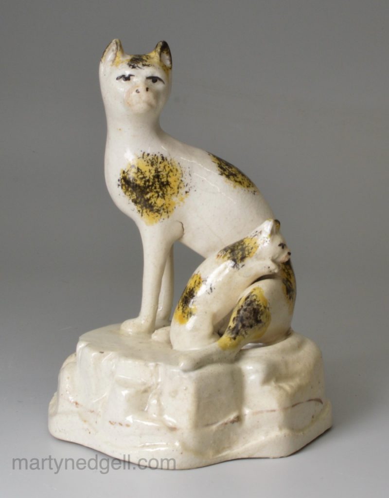 Staffordshire porcelain cat and kitten, circa 1840