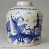 Pearlware pottery tea canister decorated with blue under the glaze, circa 1800