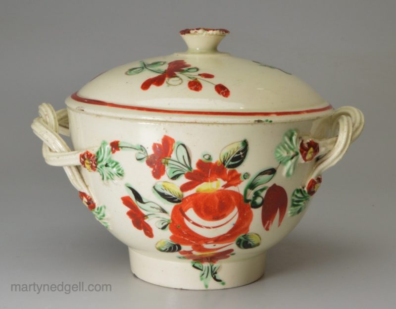 Creamware pottery sugar bowl and cover, circa 1790, possibly Leeds Pottery