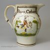 Prattware pottery commemorative jug moulded with the Duke of York and Prince Cobourg, circa 1800