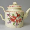 Creamware pottery teapot painted with enamels over the glaze, circa 1770, probably Staffordshire