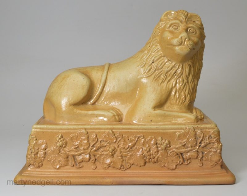 Derbyshire salt glazed stoneware model of a lion, circa 1840