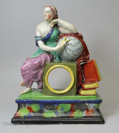 Staffordshire pearlware pottery watch stand with the figure of Urania, circa 1810