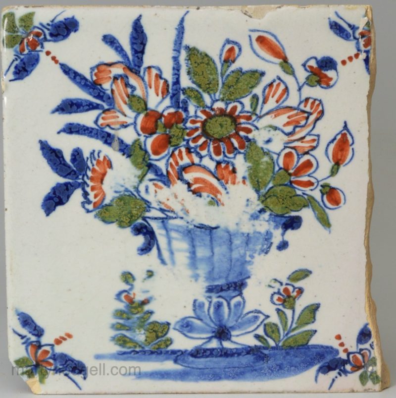 London delft polychrome tile, circa 1730