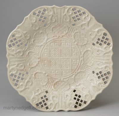 Staffordshire white saltglaze stoneware pierced dish, circa 1760