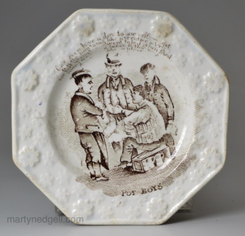 Pearlware pottery Childs plate 'POT BOYS', circa 1830