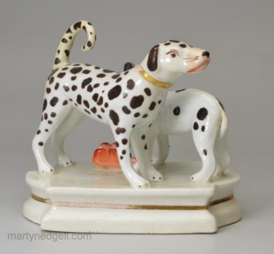 Staffordshire porcelain dog group, circa 1830