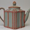 Grey dry bodied stoneware teapot with some encaustic decoration, circa 1800, probably Samuel Hollins Pottery Staffordshire