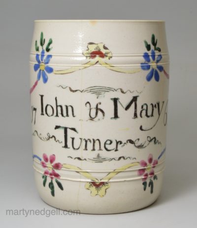 John & Mary Turner's Staffordshire white saltglaze stoneware mug dated 1765