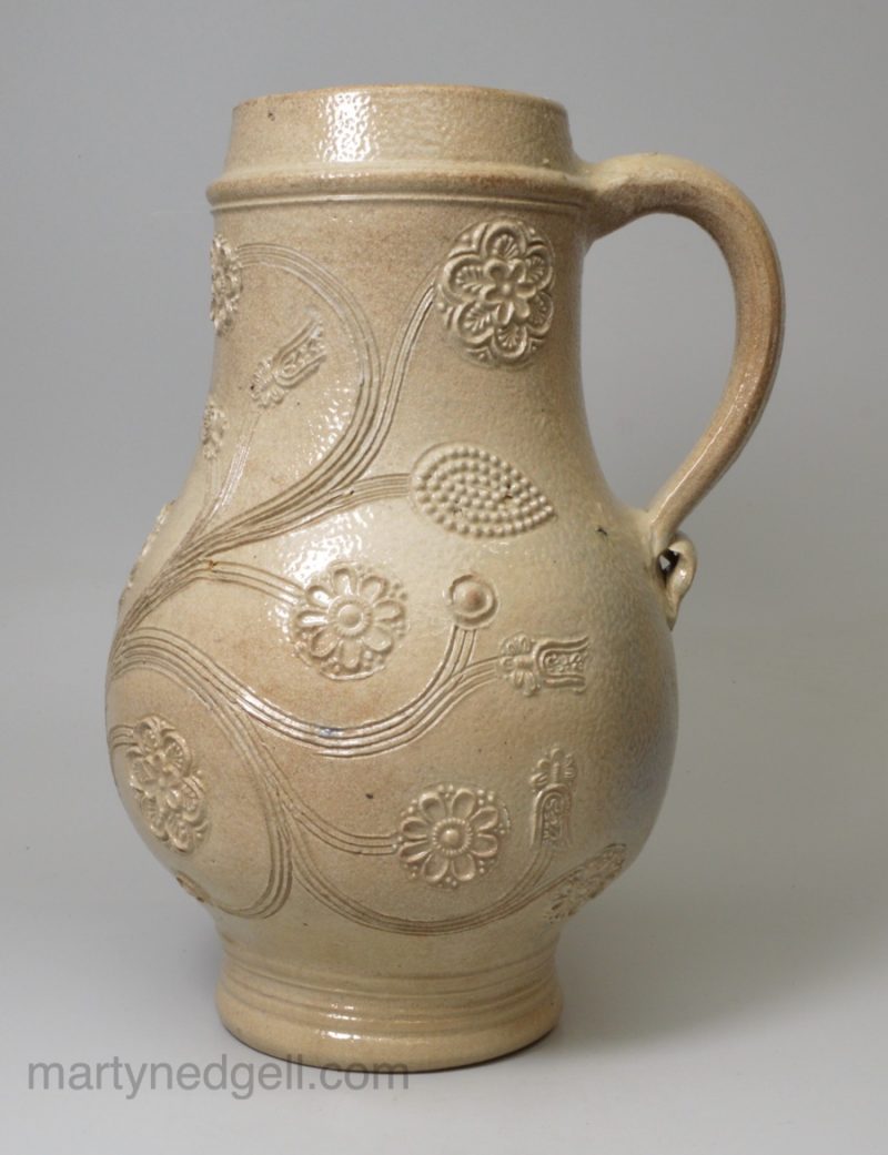 Westerwald salt glaze stoneware jug, circa 1680