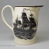 Creamware pottery jug printed with ships flying the American flag, circa 1800