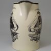 Creamware pottery jug printed with ships flying the American flag, circa 1800