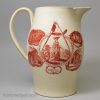 Creamware pottery jug printed in red with both the male and female 'Keep within the Compass', circa 1790