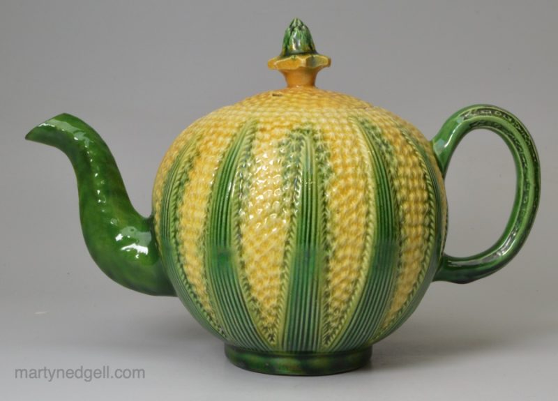 Staffordshire creamware pottery pineapple shaped teapot, circa 1770