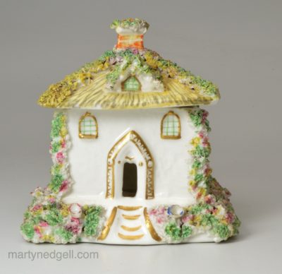 Staffordshire porcelain cottage pastille burner, circa 1840