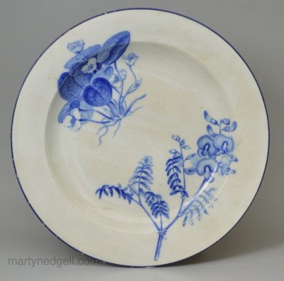 Wedgwood pearlware pottery plate decorated with a botanical print, circa 1820