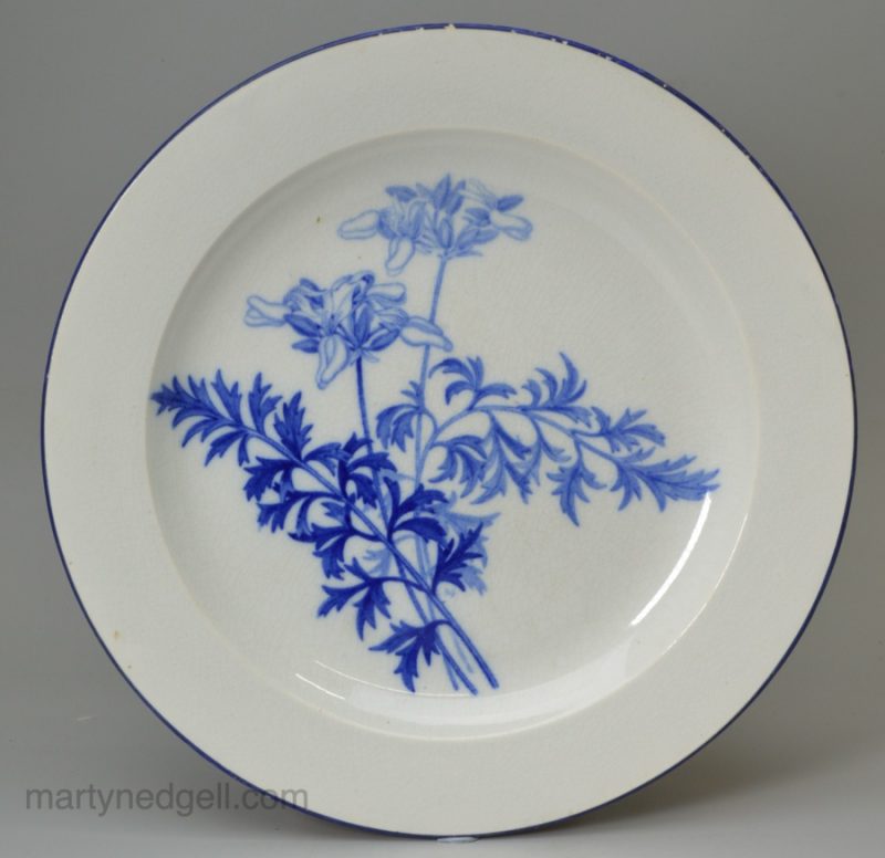 Wedgwood pearlware pottery plate decorated with a botanical print, circa 1820