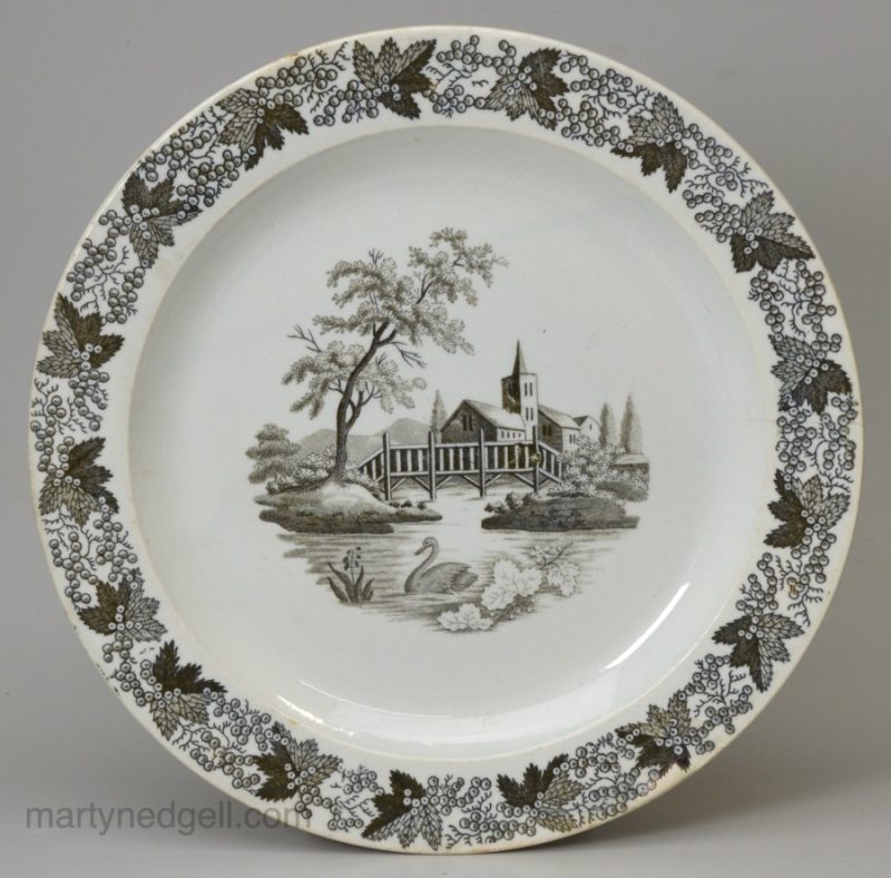 Pearlware pottery plate printed in black, circa 1820, Leeds Pottery