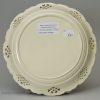 Creamware pottery pierced plate, circa 1790, w****** mark