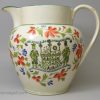 Large creamware pottery jug decorated with the Royal Foresters Arms, circa 1820, probably Sunderland pottery