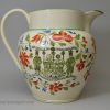 Large creamware pottery jug decorated with the Royal Foresters Arms, circa 1820, probably Sunderland pottery