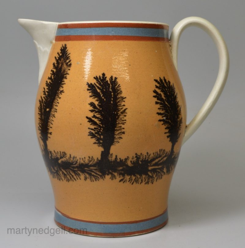 Pearlware jug decorated with dendritic mocha patterns, circa 1810