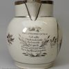 Pearlware pottery jug commemorating the death of Nelson and the Victory at Battle of Trafalgar, circa 1805