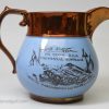 Commemorative pearlware jug decorated with blue slip and copper lustre with a print of Henry Hunt the great radical, circa 1819st