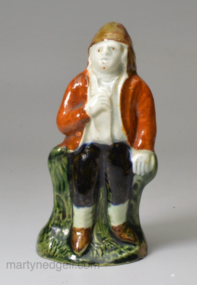 Small prattware pottery figure, circa 1800