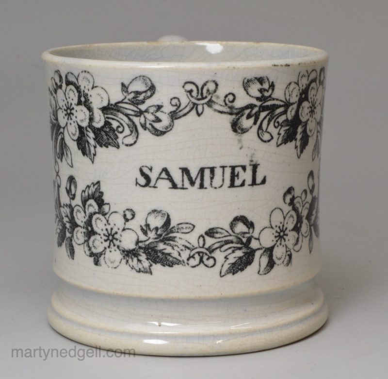 Pearlware pottery child's mug 'SAMUEL', circa 1830