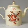 Creamware pottery teapot,'ELIZth. ADKIN', circa 1770, possibly Leeds Pottery