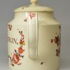 Creamware pottery teapot,'ELIZth. ADKIN', circa 1770, possibly Leeds Pottery