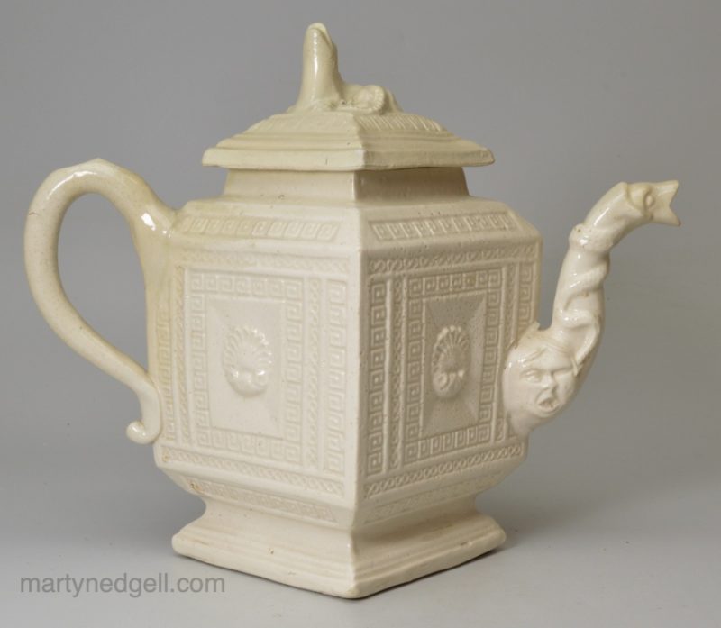 Staffordshire saltglaze stoneware pottery teapot, circa 1750