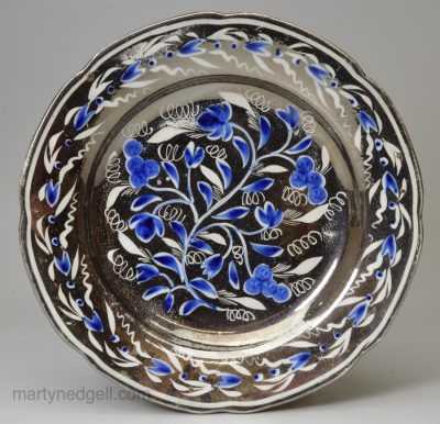 Pearlware plate decorated with silver resist lustre, circa 1820