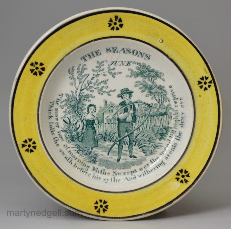 Pearlware pottery child's plate 'THE SEASONS, JUNE', circa 1830