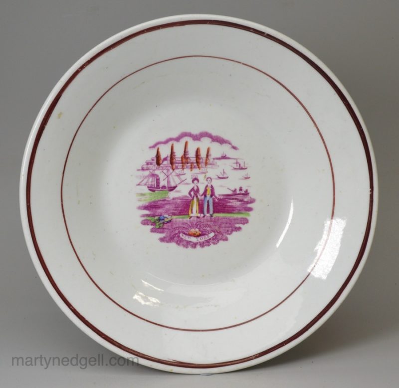 English porcelain saucer dish printed with a view of New York, circa 1830