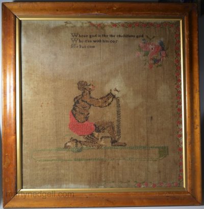 English needlework unfinished sampler with anti-slavery theme, circa 1820