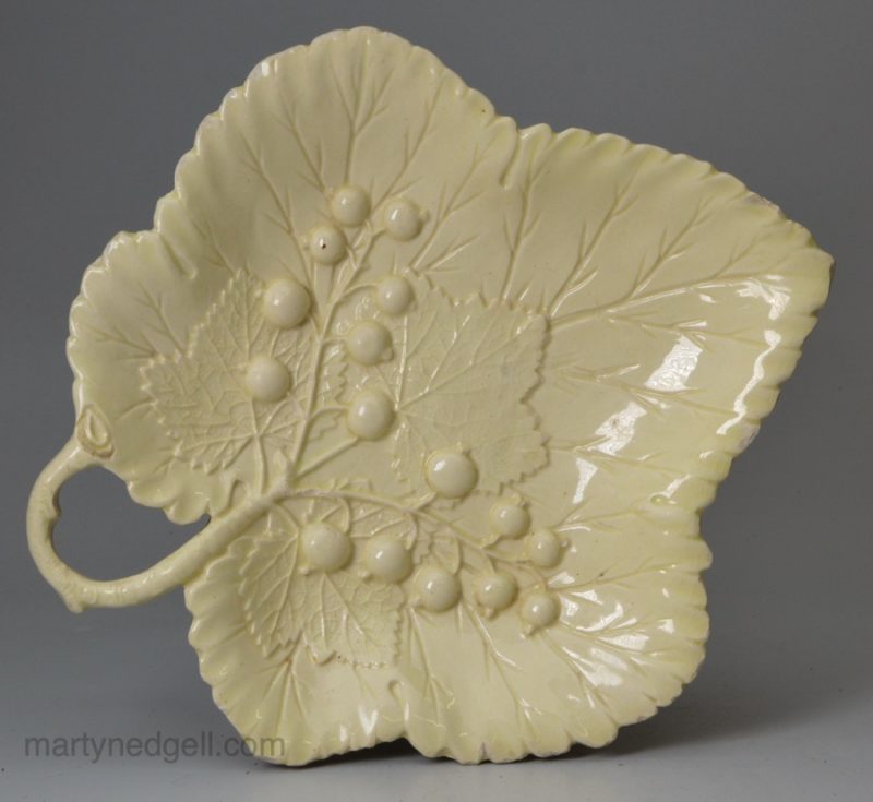 Creamware pottery leaf and berry dish, circa 1770