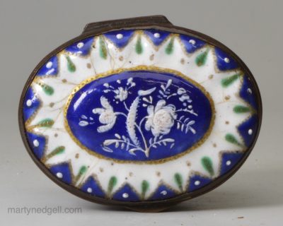 Bilston enamel patch box, circa 1780