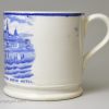 Small pearlware pottery mug transfer printed in blue with a view of Marine Railway Station, Manhattan Beach Hotel, circa 1880