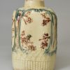 Creamware pottery tea canister decorated with moulding and colours under the glaze, circa 1770, William Greatbatch Pottery