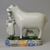 Yorkshire type prattware pottery large sheep, lambs and an attendant, circa 1820