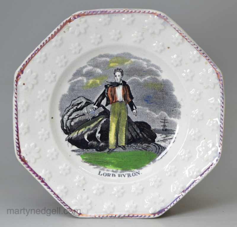 Pearlware pottery child's plate 'LORD BYRON', circa 1840