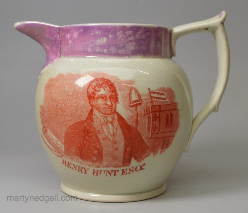 Pearlware pottery jug commemorating the great radical Henry Hunt, circa 1819