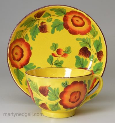 Canary yellow toy cup and saucer, circa 1820