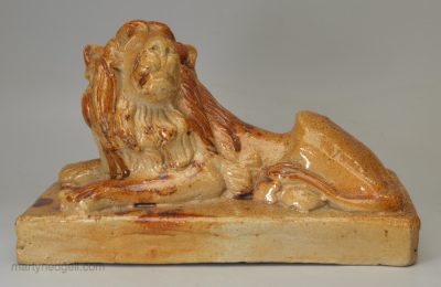 Saltglaze stoneware model of a lion, circa 1840, probably London