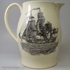 Creamware pottery serving jug 'THE SHIPWRIGHTS ARMS', circa 1790, probably Liverpool Pottery