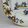 London delft polychrome plate with a daffodil border, circa 1750