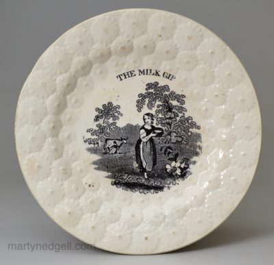 Pearlware pottery child's plate 'THE MILK GIRL', circa 1830