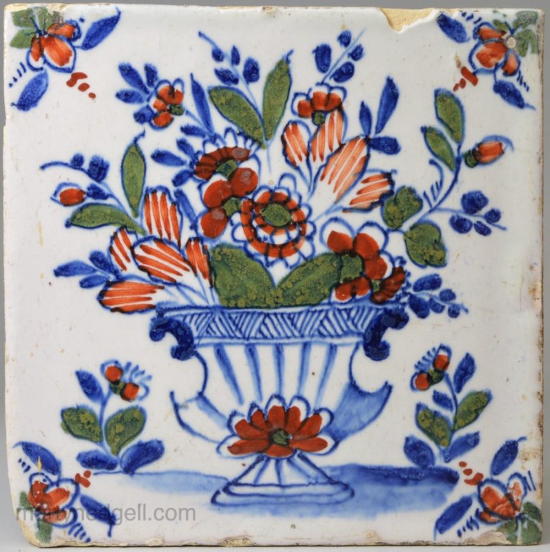 London delft polychrome tile, circa 1730